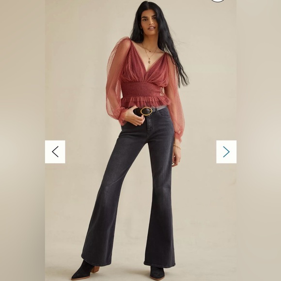 BY ANTHROPOLOGIE Tulle Sheer Balloon Sleeve Blouse Size Small - Picture 2 of 16